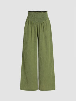 Cider - Texture Shirred High Waist Wide Leg Trousers