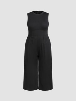 Cider - Solid Sleeveless Wide Leg Jumpsuit Curve & Plus