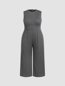 Cider - Solid Sleeveless Wide Leg Jumpsuit Curve & Plus