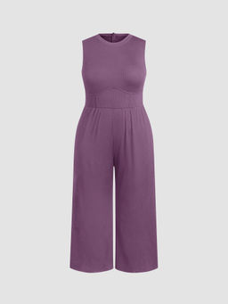 Cider - Solid Sleeveless Wide Leg Jumpsuit Curve & Plus