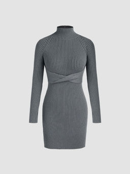 Cider - Knit High Neck Backless Rib Dress