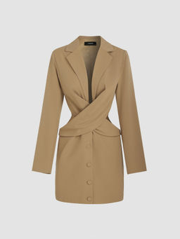 Cider - Collar Solid Twist Button Blazer