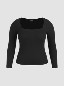 Cider - Square Neck Solid Long Sleeve Tee Curve & Plus
