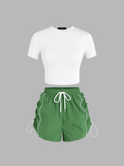 Cider - Short Sleeve Crop Tee & Drawstring Parachute Mini Shorts (Set of 2)