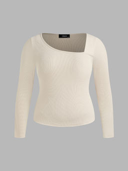 Cider - Solid Rib Asymmetrical Long Sleeve Top Curve & Plus