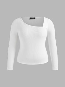 Cider - Solid Rib Asymmetrical Long Sleeve Top Curve & Plus