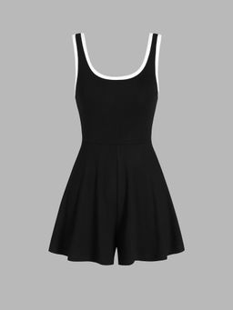 Cider - U-Neckline Contrasting Trim Solid Romper