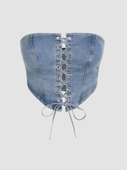 Cider - Denim Lace Up Corset Tube Top Curve & Plus