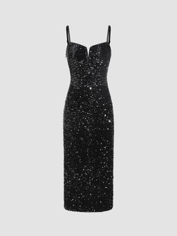 Cider - Sequins V-Neck Midi Dress