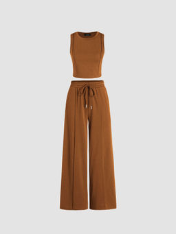 Cider - Stitch Tank Top & Elastic Waist Crop Pants (Set of 2)