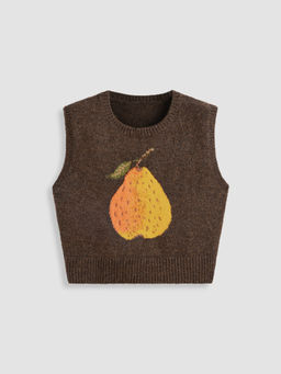 Cider - Knit Round Neckline Pear Graphic Wool-Blend Vest Curve & Plus