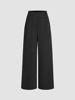 Cider - Solid Mid Waist Pleated Straight Leg Trousers