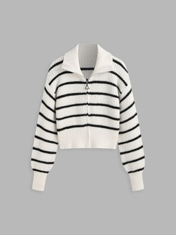 Cider - Solid Knit Polo Zipper Cardigan