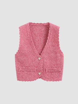 Cider - Knit V-Neck Heart Button Crop Vest