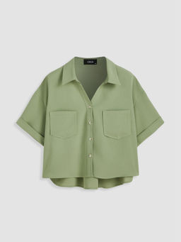 Cider - Collar Pocket Short Sleeve Blouse Top Curve & Plus