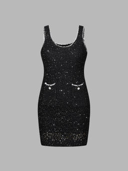 Cider - Knit Sequins U-Neckline Solid Mini Dress