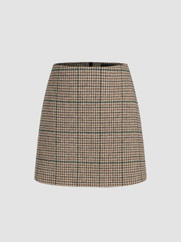 Cider - Tweed Mid Waist Check Mini Skirt ()