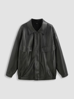 Cider - Faux Leather Polo Solid Zipper Biker Jacket