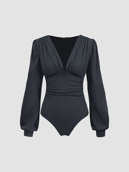 Cider - Jersey V-Neck Solid Ruched Bodysuit