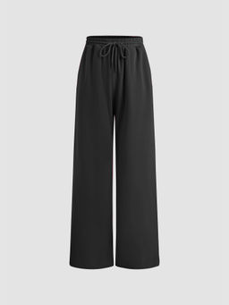 Cider - High Elastic Waist Solid Wide Leg Trousers
