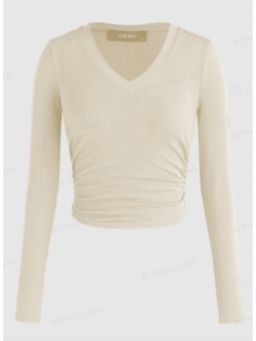 Cider - Rib Sweetheart Solid Long Sleeve Crop Tee