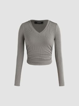 Cider - Rib Sweetheart Solid Long Sleeve Crop Tee