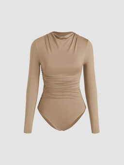 Cider - Round Neckline Solid Ruched Bodysuit