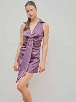 Cider - Collar V Neck Ruched Mini Dress