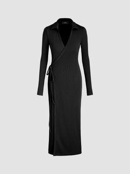 Cider - V-Neck Solid Midi Dress