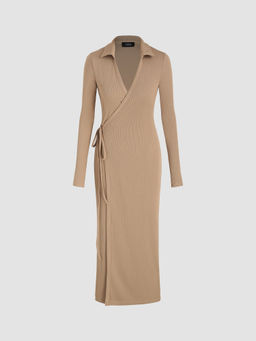 Cider - V-Neck Solid Midi Dress