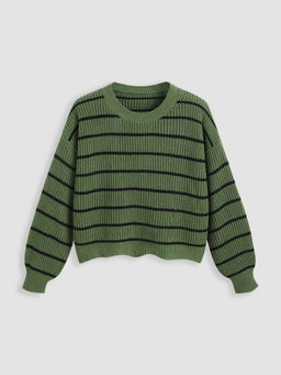 Cider - Striped Knit Round Neckline Long Sleeve Top Curve & Plus