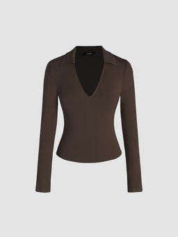 Cider - V-Neck Collar Long Sleeve Tee