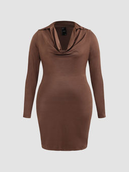 Cider - Cowl Neck Solid Ruched Mini Dress Curve & Plus