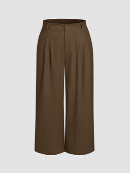 Cider - Corduroy Mid Waist Pleated Wide Leg Trousers Curve & Plus