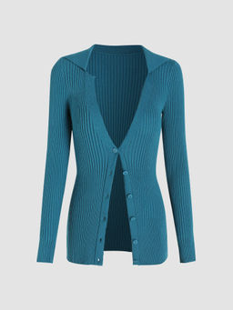 Cider - V-Neck Button Rib Knit Cardigan