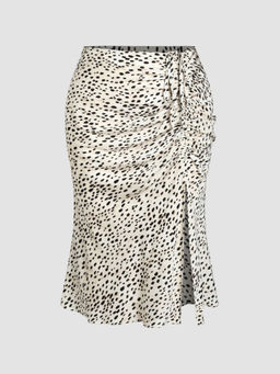 Cider - Spot Leopard Print Drawstring Split Maxi Skirt Curve & Plus