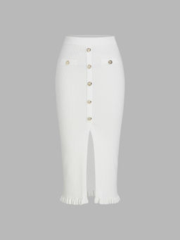 Cider - Mid Waist Solid Split Knit Midi Skirt