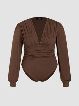 Cider - Jersey V-Neck Solid Ruched Bodysuit Curve & Plus