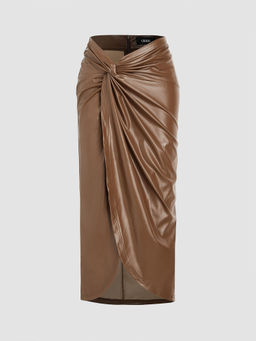 Cider - Faux Leather High Waist Twist Split Maxi Skirt