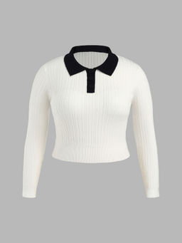 Cider - Knit Polo Solid Long Sleeve Top Curve & Plus