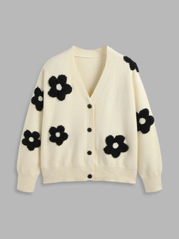 Cider - V-Neck Graphic Floral Button Cardigan Curve & Plus