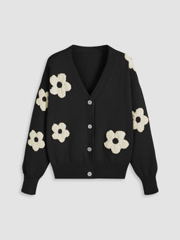 Cider - V-Neck Graphic Floral Button Cardigan Curve & Plus