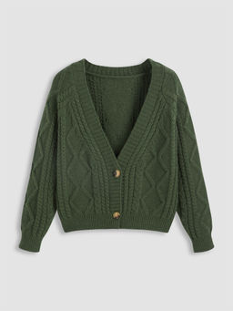 Cider - V-Neck Cable Knit Button Cardigan Curve & Plus