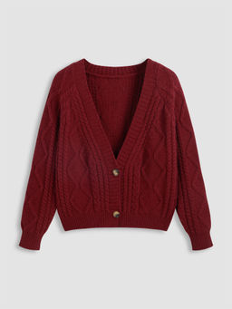 Cider - V-Neck Cable Knit Button Cardigan Curve & Plus