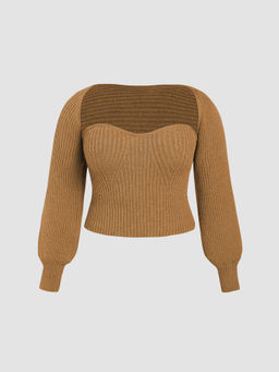 Cider - Two-Piece Rib Knit Long Sleeve Crop Top with Shrug Curve & Plus