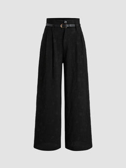 Cider - High Waist Solid Straight Leg Trousers with Belt