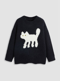 Cider - Wool-Blend Round Neckline Cat Knitted Long Sleeve Sweater