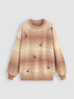 Cider - Wool-Blend Round Neckline Tie Dye Flower Knitted Sweater