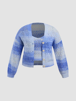 Cider - Gradient Crochet V-Neck Knitted Crop Top with Cardigan Curve & Plus (Set of 2)
