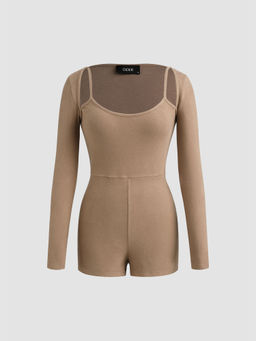 Cider - U-Neck Solid Long Sleeve Romper